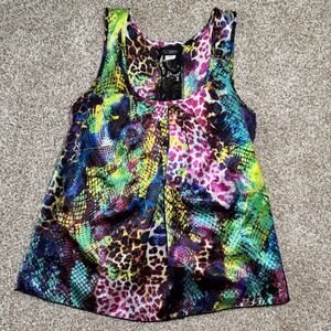 Daytrip Womens Neon Animal Print Lace Back Tank Top Large Multicolor USA